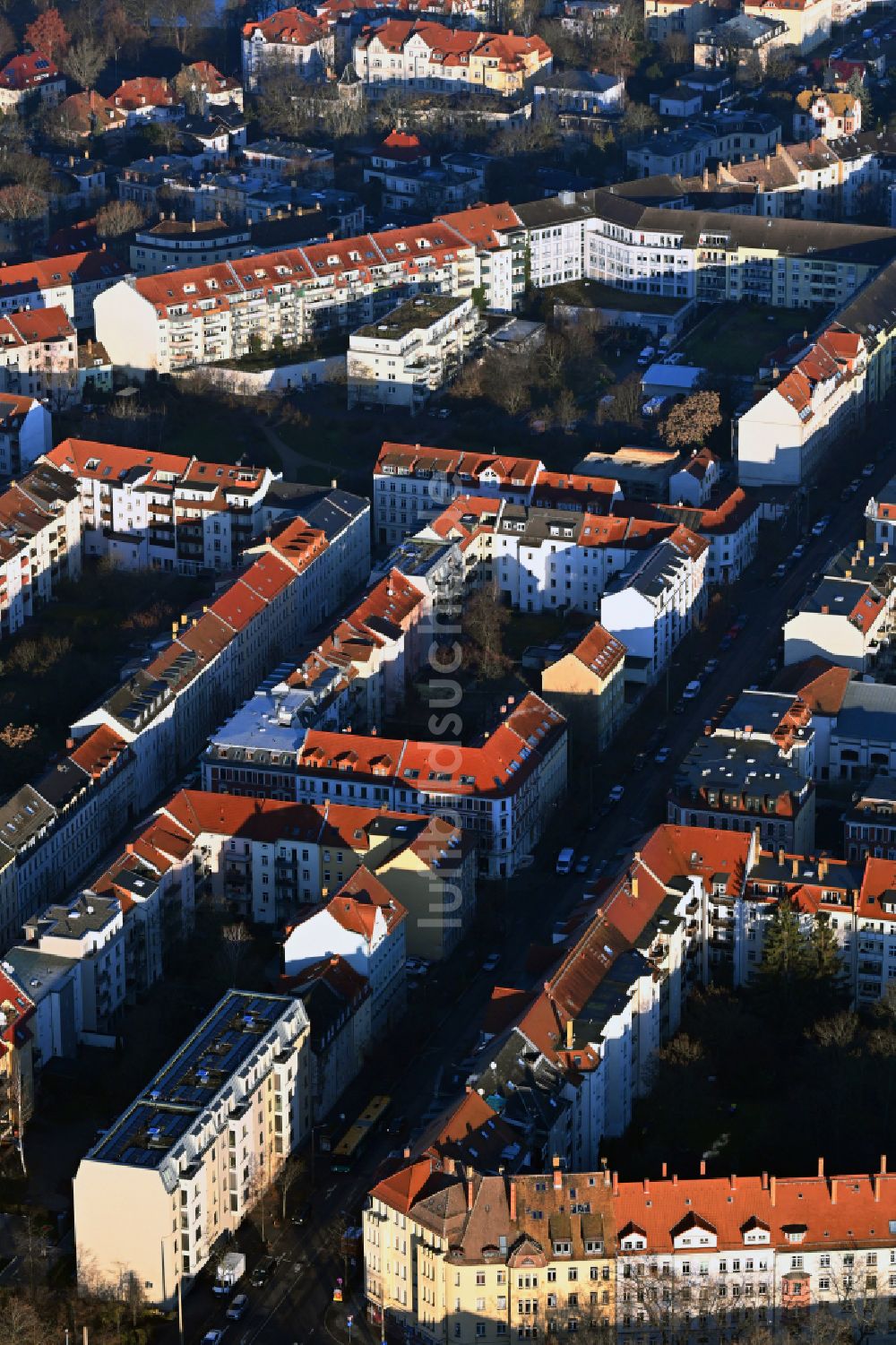 Leipzig von oben - Mehrfamilienhaussiedlung im Ortsteil Eutritzsch in Leipzig im Bundesland Sachsen, Deutschland