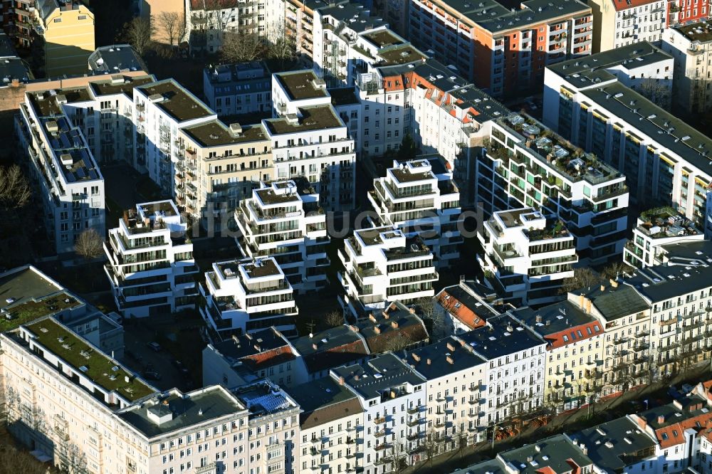 Luftbild Berlin - Mehrfamilienhaussiedlung an der Proskauer Straße - Rigaer Straße - Liebigstraße in Berlin, Deutschland
