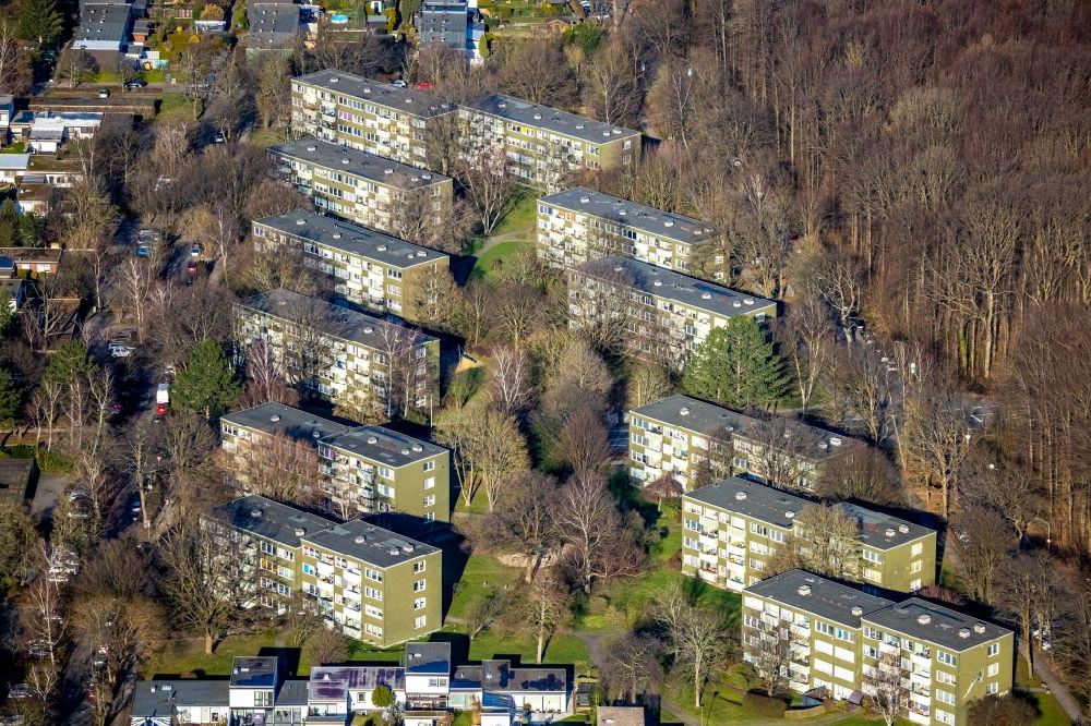 Hagen von oben - Mehrfamilienhaussiedlung zwischen Lassallestraße und Buschstraße in Hagen im Bundesland Nordrhein-Westfalen, Deutschland