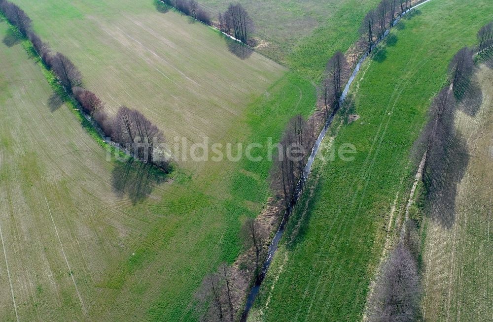 Briesen (Mark) von oben - Melorationsgraben und Kanäle auf landwirtschaftlichen Feldern in Briesen (Mark) im Bundesland Brandenburg, Deutschland