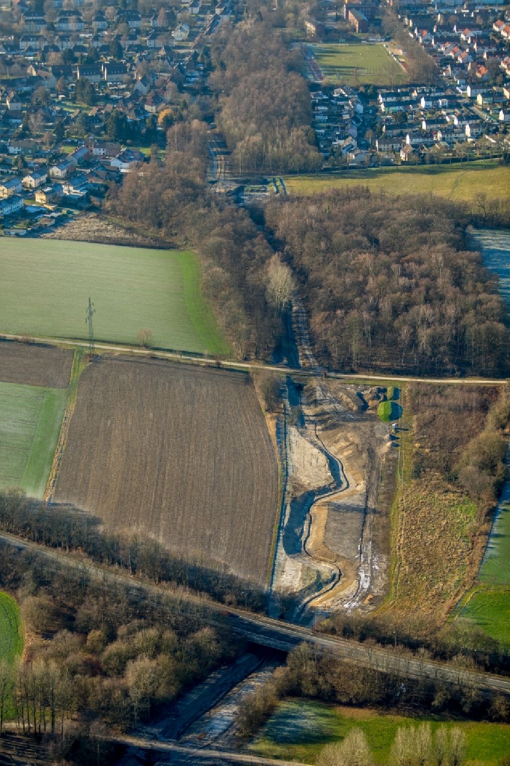 Luftbild Dortmund - Melorationsgraben Kirchderner Graben und Kanäle auf landwirtschaftlichen Feldern in Dortmund im Bundesland Nordrhein-Westfalen, Deutschland