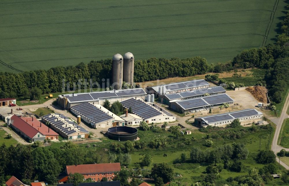 Luftaufnahme Sundhausen - Milchviehanlage und Tierzucht- Stallanlagen mit Kühen in Sundhausen im Bundesland Thüringen, Deutschland