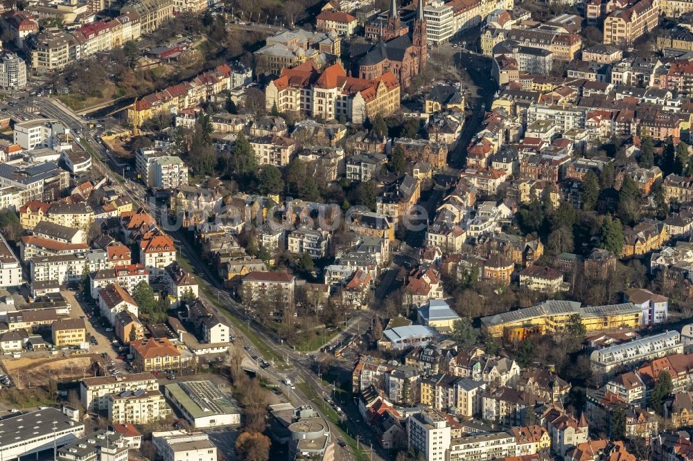 Luftbild Wiehre - Mischbebauung der Wohngebiets- und Gewerbeflächen Goethestrasse - Baslerstrasse in Wiehre Freiburg im Bundesland Baden-Württemberg, Deutschland