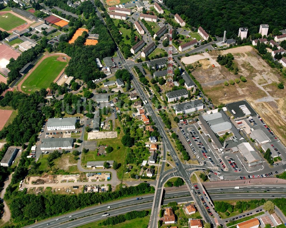 Luftaufnahme Gießen - Mischbebauung der Wohngebiets- und Gewerbeflächen an der Grünberger Straße in Gießen im Bundesland Hessen, Deutschland