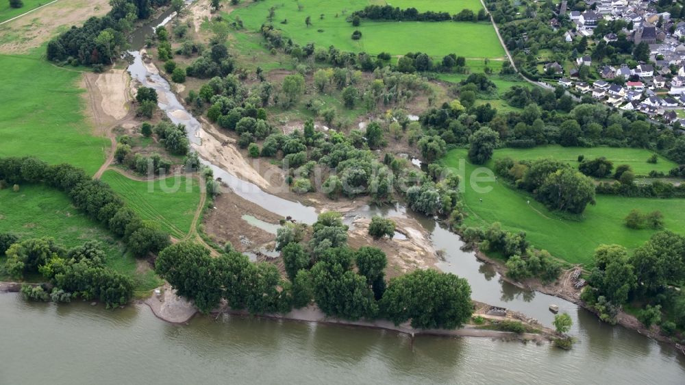 Luftbild Remagen - Mündung der Ahr in den Rhein nach der Hochwasserkatastrophe vom Juli 2021 im Bundesland Rheinland-Pfalz, Deutschland