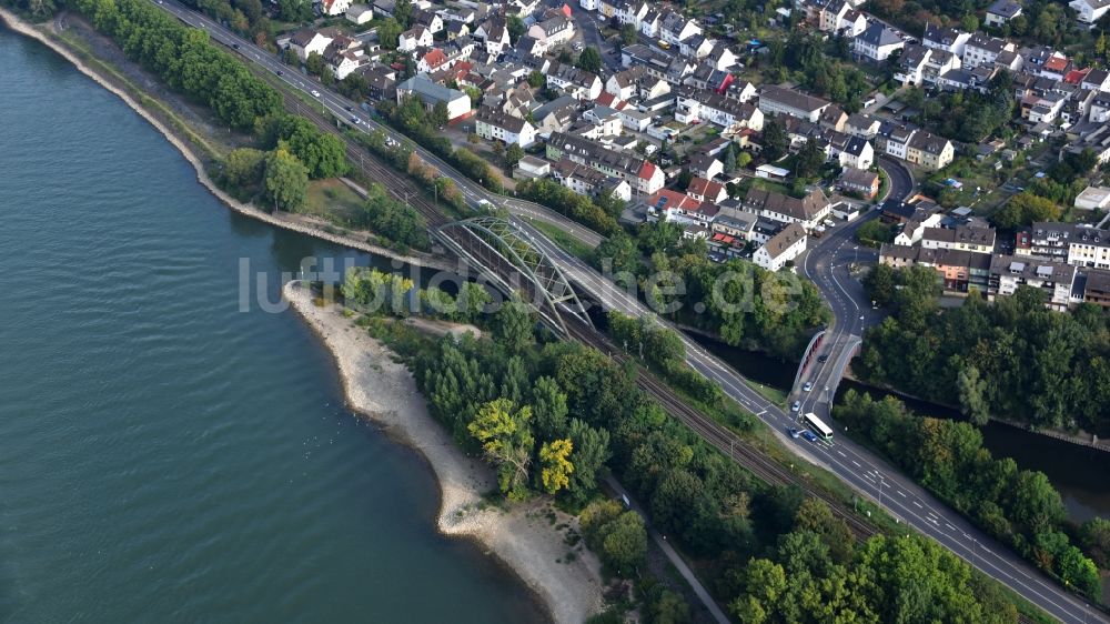 Luftbild Neuwied - Mündung des Flusses Wied in den Rhein bei Irlich im Bundesland Rheinland-Pfalz, Deutschland