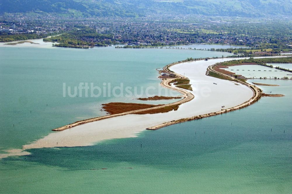 Luftbild Hard - Mündung des Rheins in den Bodensee bei Hard