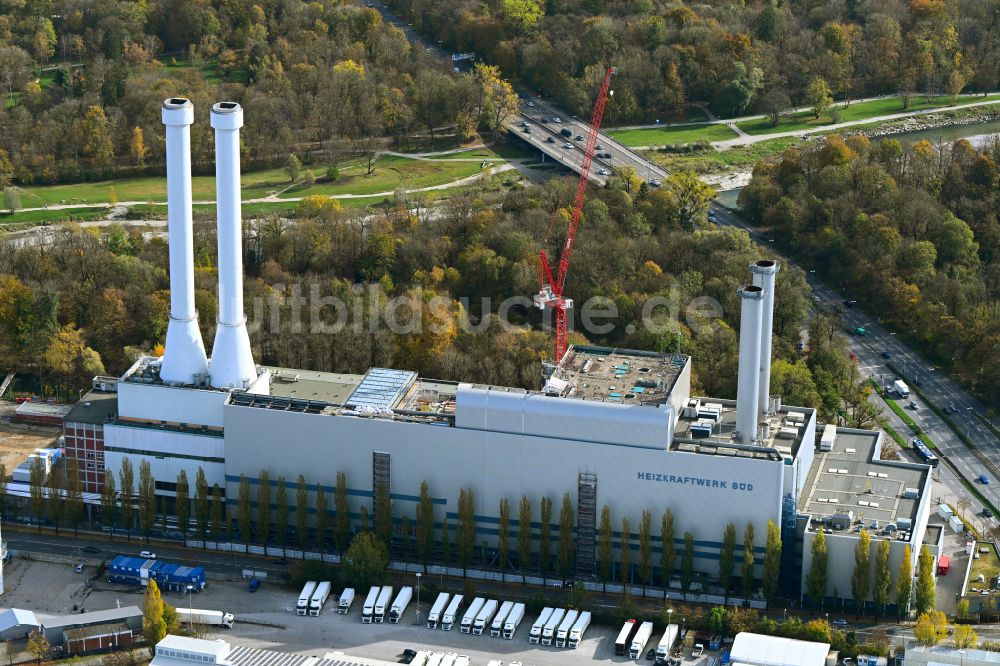 Luftaufnahme München - Modernisierung der Kraftwerksanlagen des Heizkraftwerkes Süd in München Sendling im Bundesland Bayern