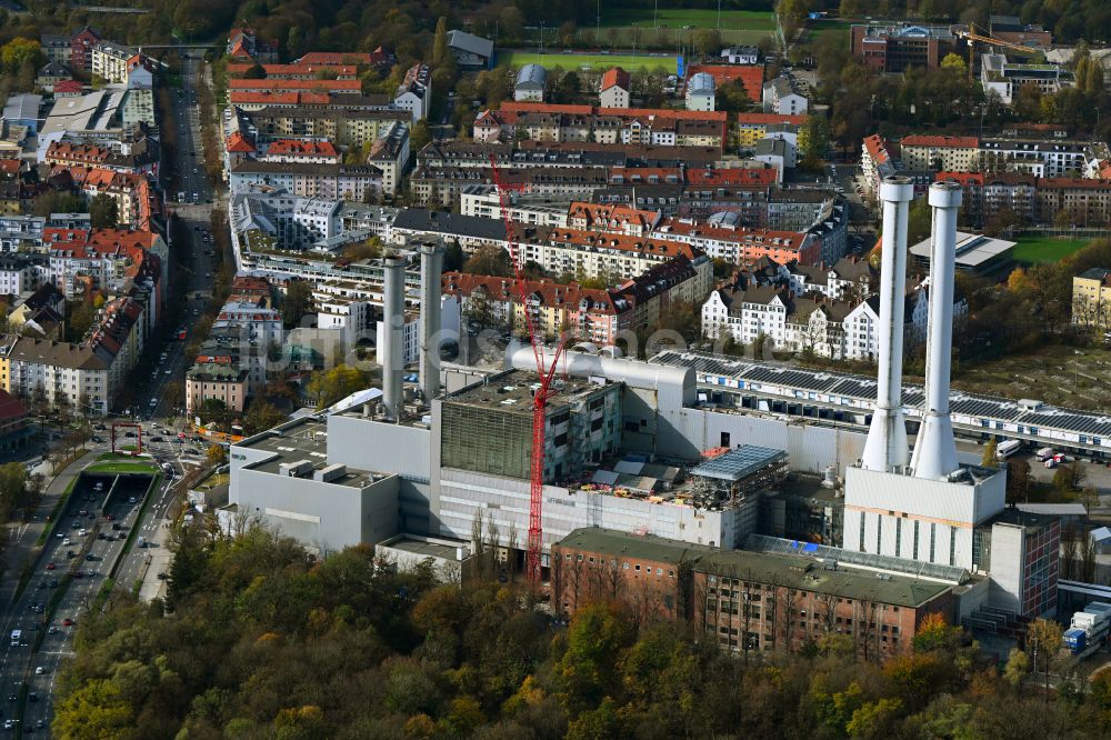 Luftbild München - Modernisierung der Kraftwerksanlagen des Heizkraftwerkes Süd in München Sendling im Bundesland Bayern