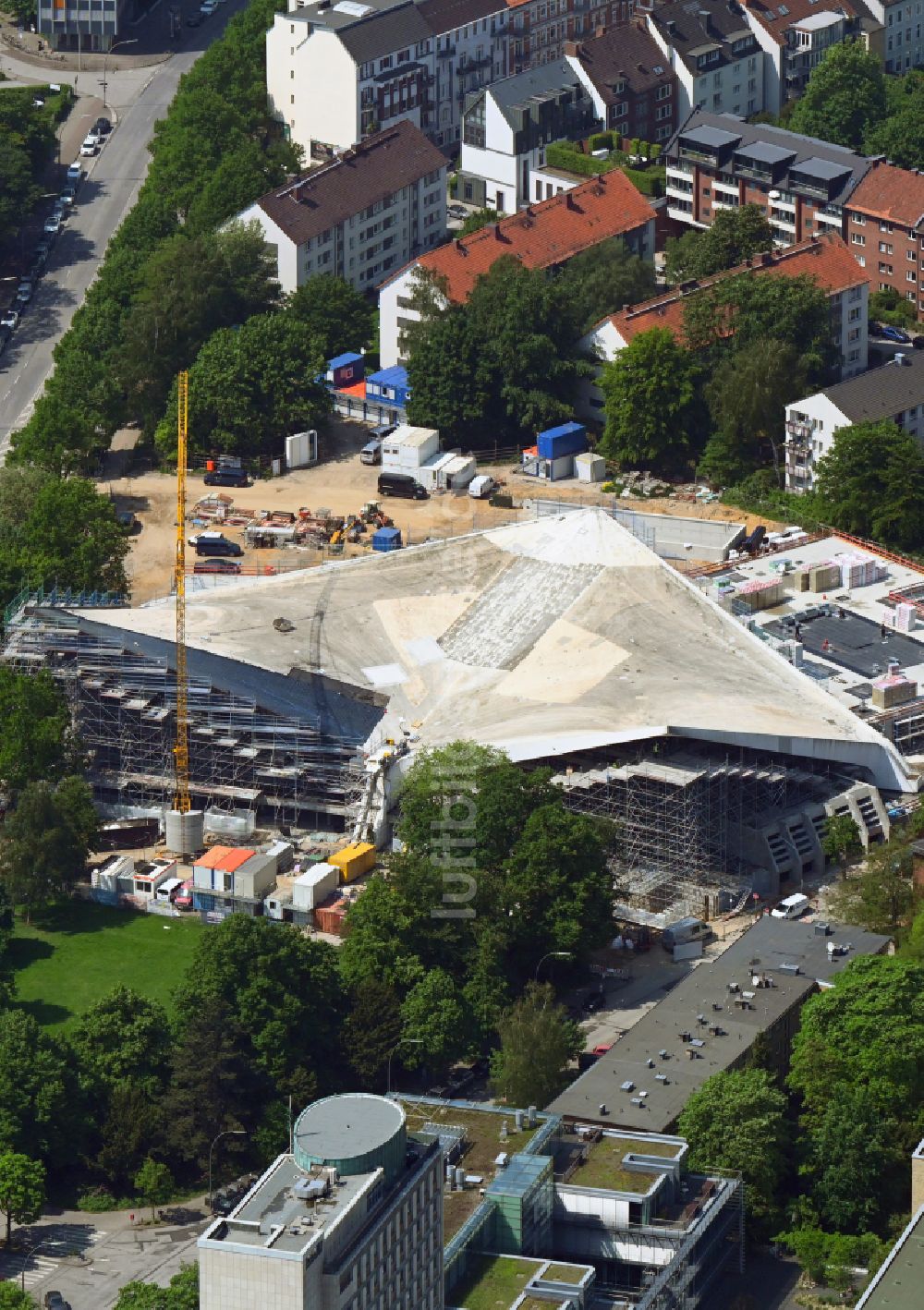 Luftaufnahme Hamburg - Modernisierung der Schwimmhalle Alster-Schwimmhalle im Ortsteil Hohenfelde in Hamburg, Deutschland