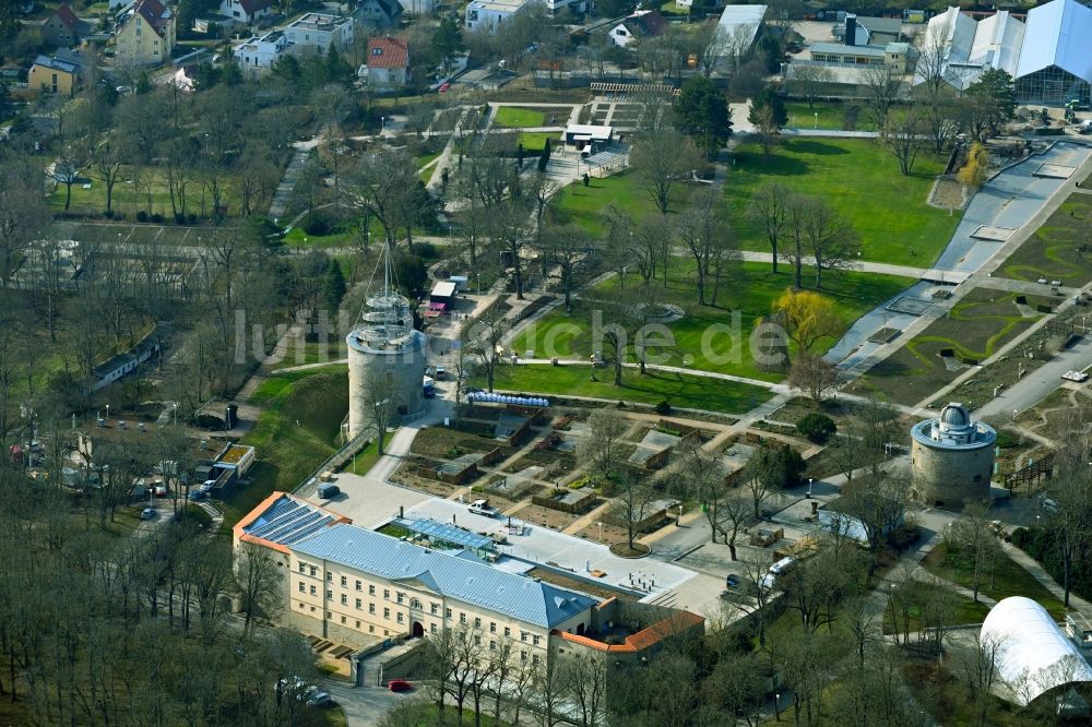 Luftbild Erfurt - Museums- Gebäude- Ensemble des Deutschen Gartenbaumuseums auf dem Gelände der Erfurt Buga 2021 in Erfurt im Bundesland Thüringen, Deutschland
