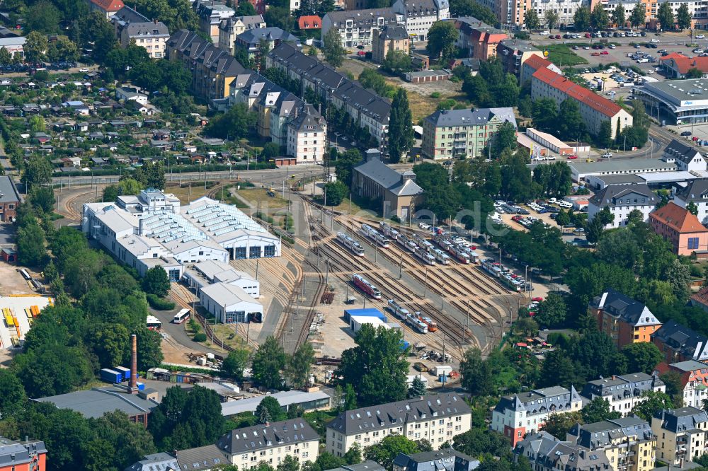 Luftaufnahme Zwickau - Nahverkehrs- und Tram- Straßenbahn- Depot der Städtischen Verkehrsbetriebe SVZ in Zwickau im Bundesland Sachsen, Deutschland