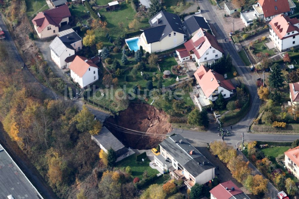Schmalkalden von oben - Natur- Katastrophe durch Erdfall und Krater - Bildung im Stadtbereich von Schmalkalden im Bundesland Thüringen