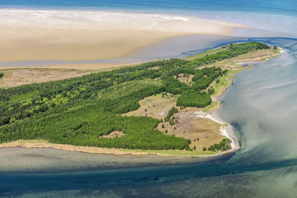 Insel Hiddensee von oben - Naturschutzgebiet Strandlandschaft und Sanddünen entlang der Ostsee- Küste Bock im Bundesland Mecklenburg-Vorpommern