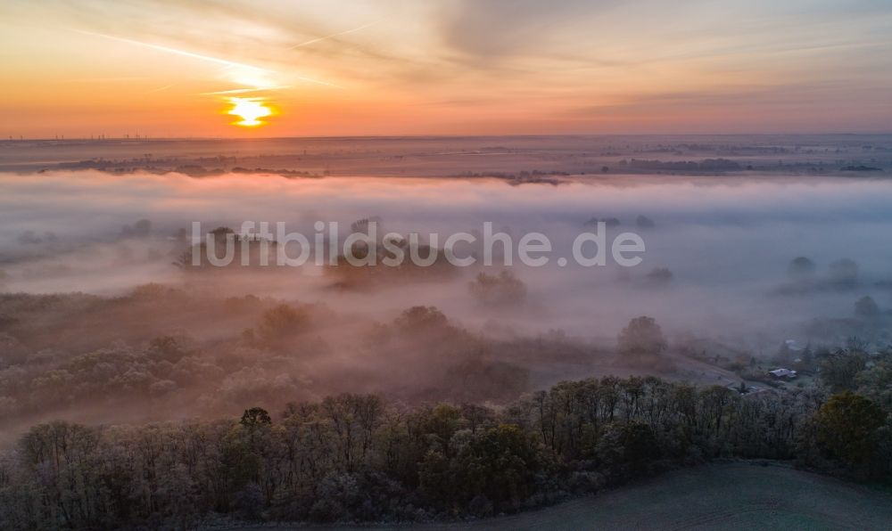 Luftaufnahme Klessin - Nebel- und Wolken- Schicht über einem Waldgebiet in Klessin im Bundesland Brandenburg, Deutschland