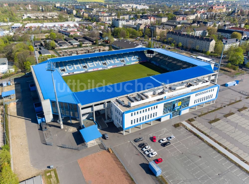 Luftaufnahme Chemnitz - Neubau der ARENA - CFC - Stadion in Chemnitz im Bundesland Sachsen