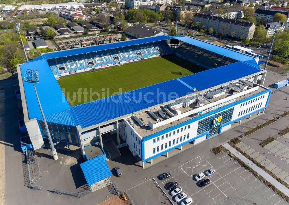 Chemnitz aus der Vogelperspektive: Neubau der ARENA - CFC - Stadion in Chemnitz im Bundesland Sachsen