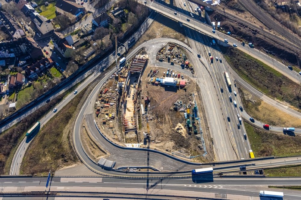 Herne von oben - Neubau Autobahn- Tunnelbauwerk der BAB 42 - 43 in Herne im Bundesland Nordrhein-Westfalen, Deutschland