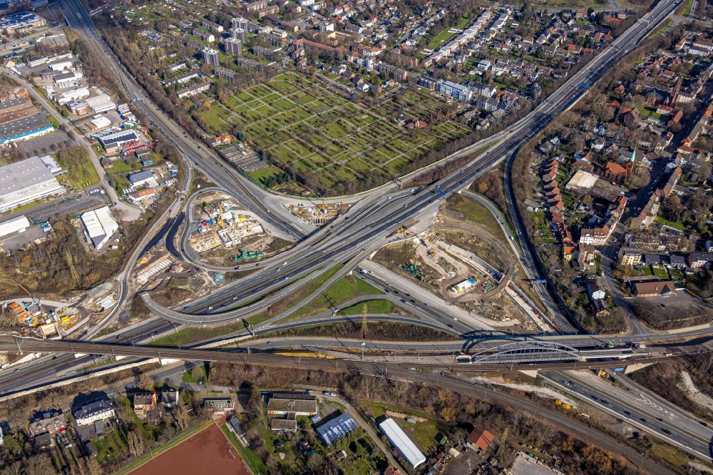 Herne aus der Vogelperspektive: Neubau Autobahn- Tunnelbauwerk der BAB 42 - 43 in Herne im Bundesland Nordrhein-Westfalen, Deutschland