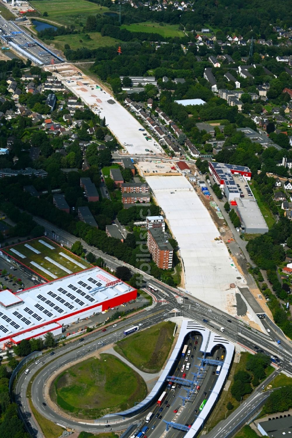 Luftbild Hamburg - Neubau des Autobahn- Tunnelbauwerk der BAB A7 Stellinger Deckel in Hamburg, Deutschland