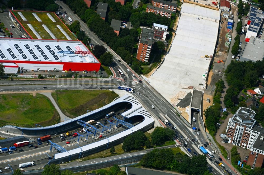 Luftbild Hamburg - Neubau des Autobahn- Tunnelbauwerk der BAB A7 Stellinger Deckel in Hamburg, Deutschland