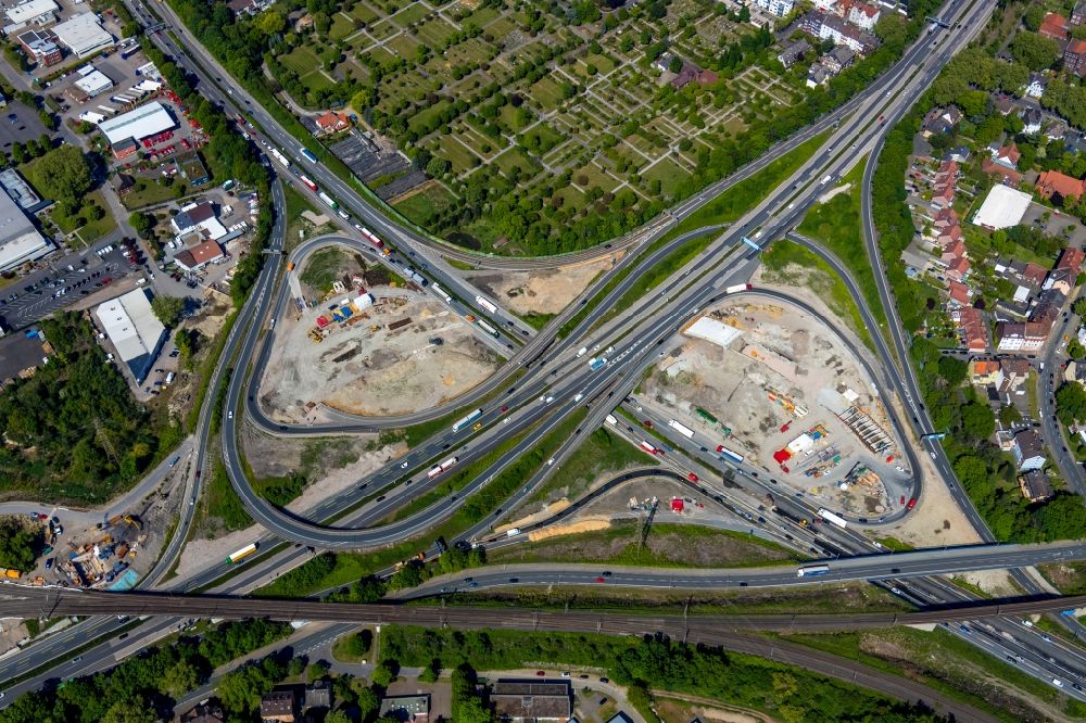 Luftaufnahme Herne - Neubau Autobahn- Tunnelbauwerk der BAB 42 - 43 Tunnel Baukau in Herne im Bundesland Nordrhein-Westfalen, Deutschland