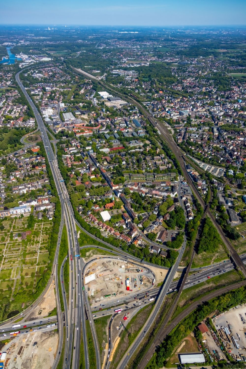 Herne von oben - Neubau Autobahn- Tunnelbauwerk der BAB 42 - 43 Tunnel Baukau in Herne im Bundesland Nordrhein-Westfalen, Deutschland