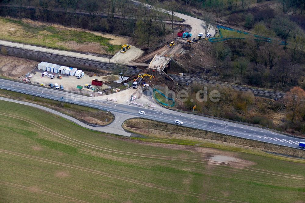 Luftbild Neu-Eichenberg - Neubau des Bahn- Brückenbauwerk in Neu-Eichenberg im Bundesland Hessen, Deutschland