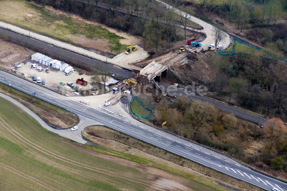 Luftaufnahme Neu-Eichenberg - Neubau des Bahn- Brückenbauwerk in Neu-Eichenberg im Bundesland Hessen, Deutschland