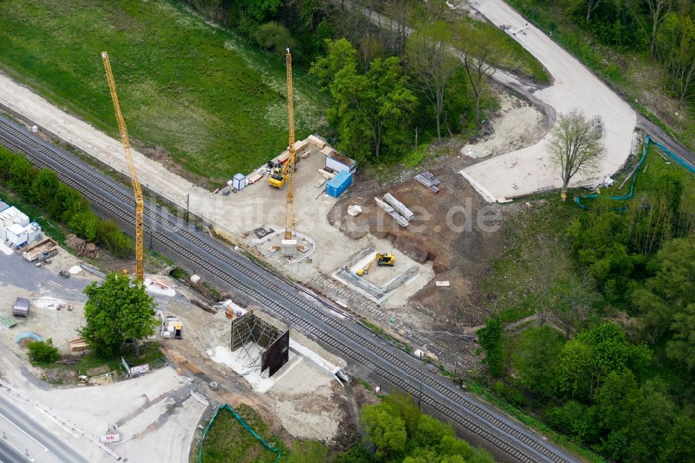 Luftaufnahme Neu-Eichenberg - Neubau des Bahn- Brückenbauwerk in Neu-Eichenberg im Bundesland Hessen, Deutschland