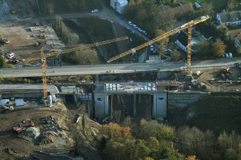 Albbruck von oben - Neubau des Bahn- Brückenbauwerk im Ortsteil Metteberberg in Albbruck im Bundesland Baden-Württemberg, Deutschland