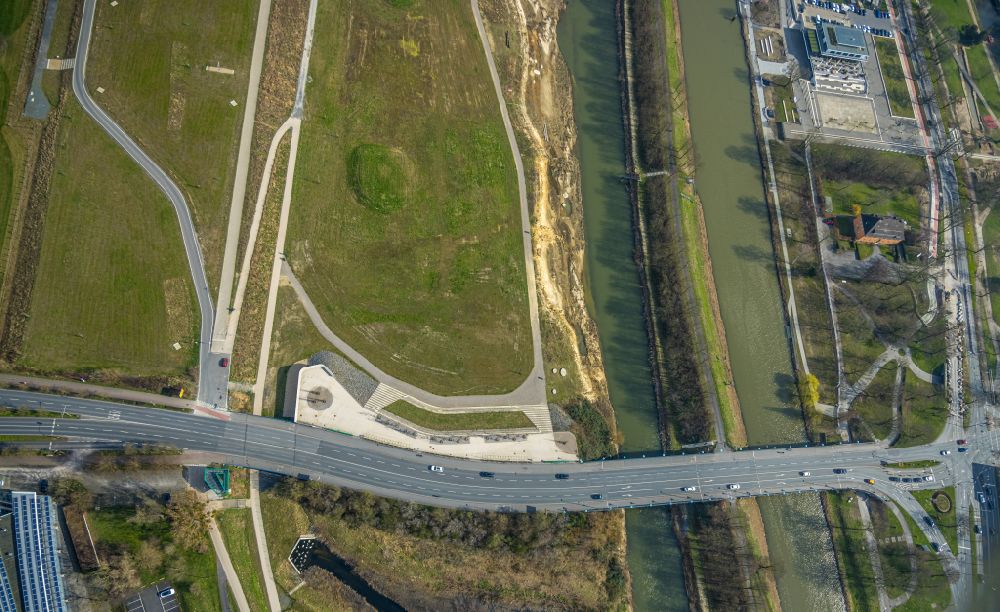 Luftbild Hamm - Neubau- Baustelle für eine Dammverlegung an der Lippe im Ortsteil Heessen in Hamm im Bundesland Nordrhein-Westfalen, Deutschland