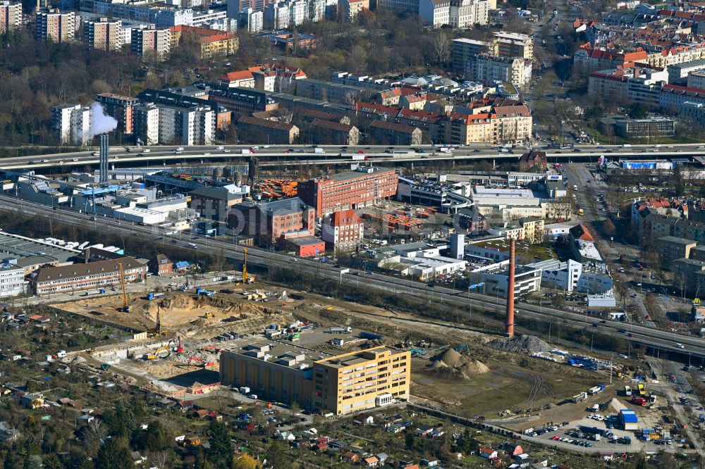 Luftaufnahme Berlin - Neubau- Baustelle im Gewerbegebiet Gewerbehöfequartier Go West in Berlin, Deutschland