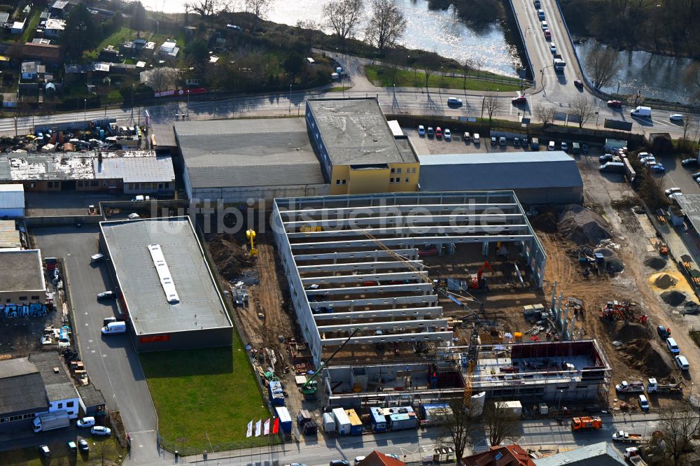 Luftaufnahme Jena - Neubau- Baustelle im Gewerbegebiet für ein Gewerbezentrum in Jena im Bundesland Thüringen, Deutschland