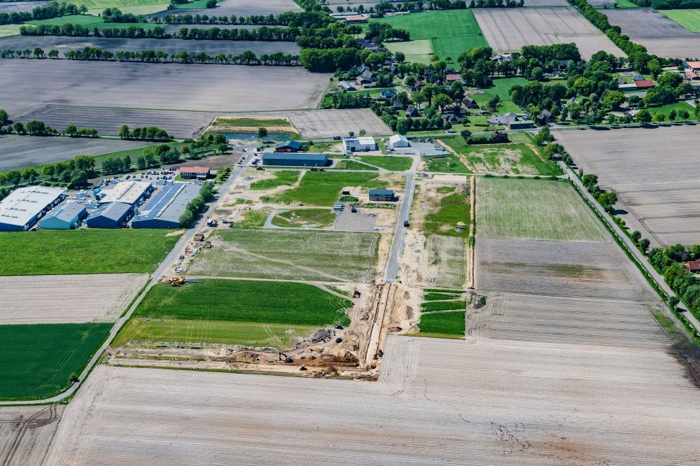 Luftaufnahme Hammah - Neubau- Baustelle im Gewerbegebiet in Hammah im Bundesland Niedersachsen, Deutschland