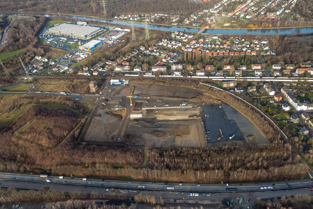 Herne aus der Vogelperspektive: Neubau- Baustelle im Gewerbegebiet in Herne im Bundesland Nordrhein-Westfalen, Deutschland
