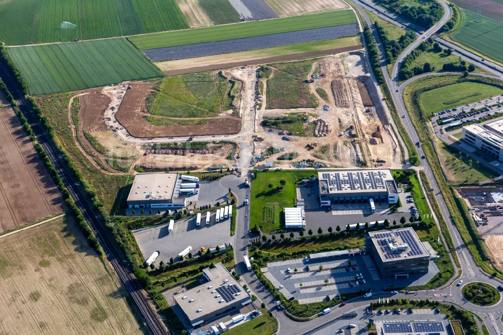 Luftaufnahme Rülzheim - Neubau- Baustelle im Gewerbegebiet Nord in Rülzheim im Bundesland Rheinland-Pfalz, Deutschland