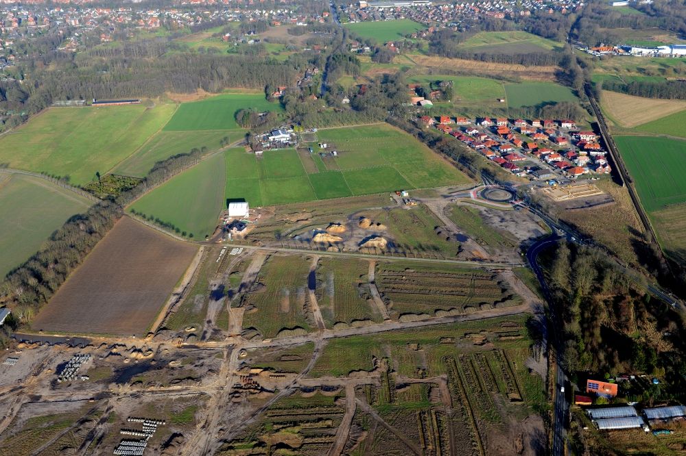 Stade aus der Vogelperspektive: Neubau- Baustelle Heidesiedlung Riensförde in Stade im Bundesland Niedersachsen, Deutschland