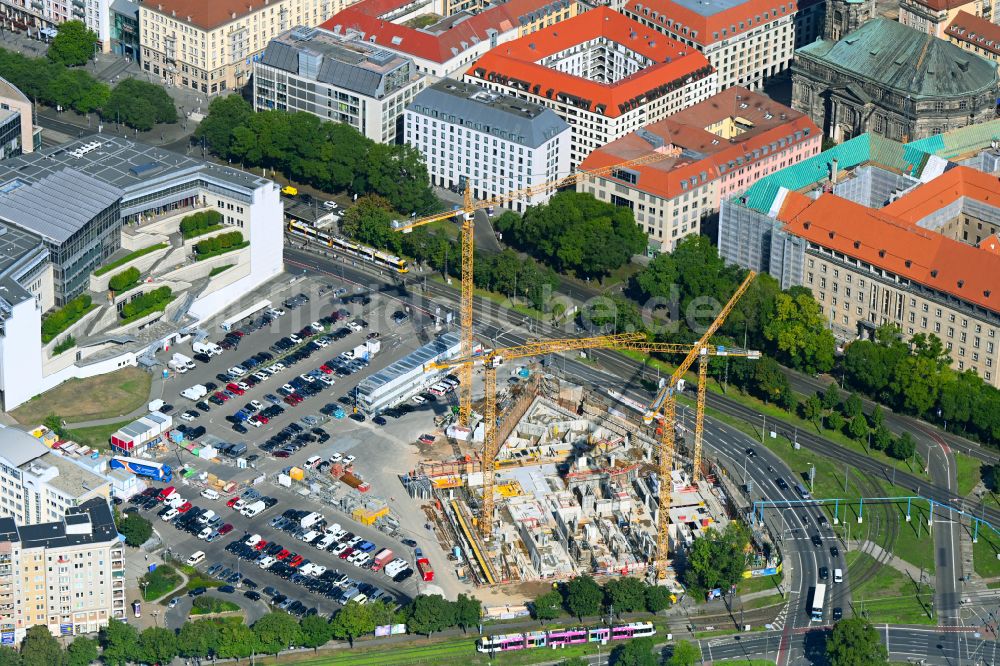 Dresden von oben - Neubau- Baustelle Verwaltungsgebäude der staatlichen Behörde Verwaltungszentrum am Ferdinandplatz in Dresden im Bundesland Sachsen, Deutschland