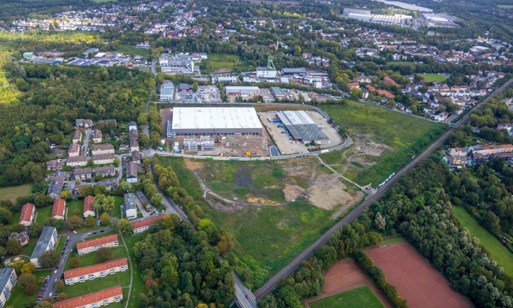 Luftaufnahme Bochum - Neubau - Baustelle auf dem Werksgelände der BROCK Kehrtechnik GmbH in Bochum im Bundesland Nordrhein-Westfalen, Deutschland