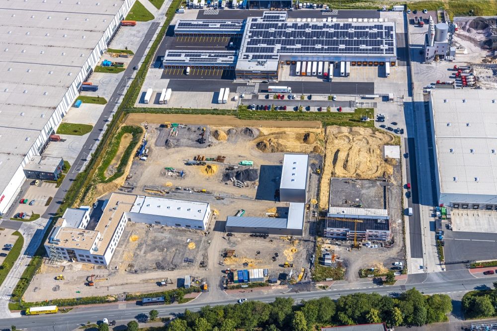 Luftaufnahme Hamm - Neubau - Baustelle auf dem Werksgelände der Hammer Baufirma Hugo Schneider GmbH am Oberallener Weg in Hamm im Bundesland Nordrhein-Westfalen, Deutschland