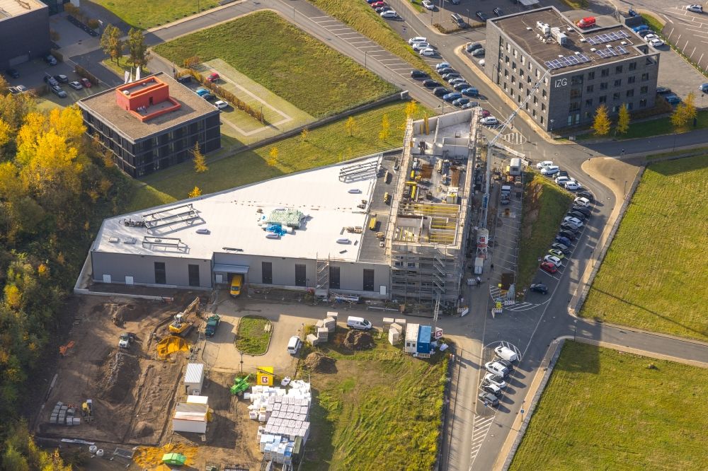 Luftaufnahme Bochum - Neubau - Baustelle auf dem Werksgelände der gb Implantat-Technologie GmbH in Bochum im Bundesland Nordrhein-Westfalen, Deutschland