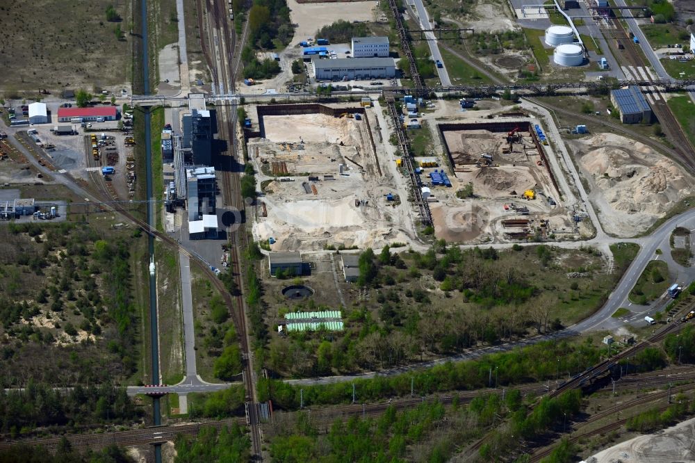 Luftaufnahme Spreetal - Neubau - Baustelle auf dem Werksgelände des Industriepark Schwarze Pumpe in Spreetal im Bundesland Sachsen, Deutschland