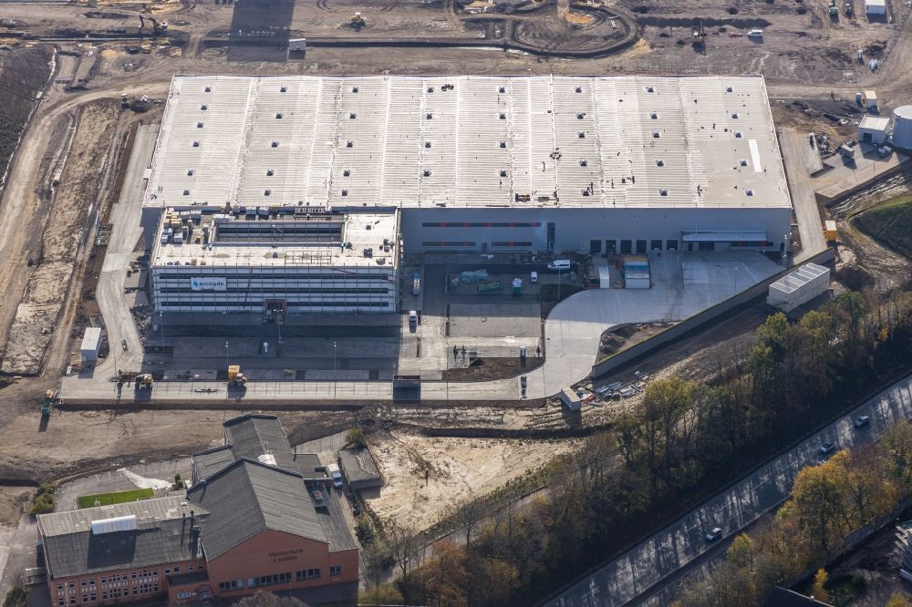 Luftaufnahme Bochum - Neubau - Baustelle auf dem Werksgelände des Wabtec Corporation Konzerns im Ortsteil Laer in Bochum im Bundesland Nordrhein-Westfalen, Deutschland
