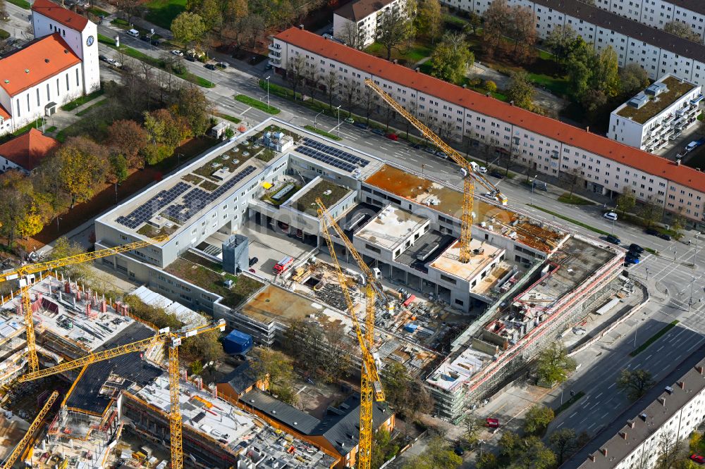 München von oben - Neubau des Betriebshofes der Feuerwache Ramersdorf in München im Bundesland Bayern, Deutschland