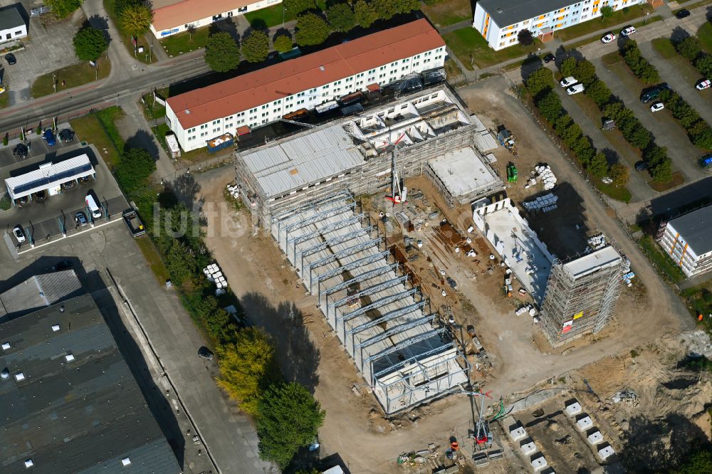 Schwedt/Oder von oben - Neubau des Betriebshofes der Feuerwehr in Schwedt/Oder im Bundesland Brandenburg, Deutschland