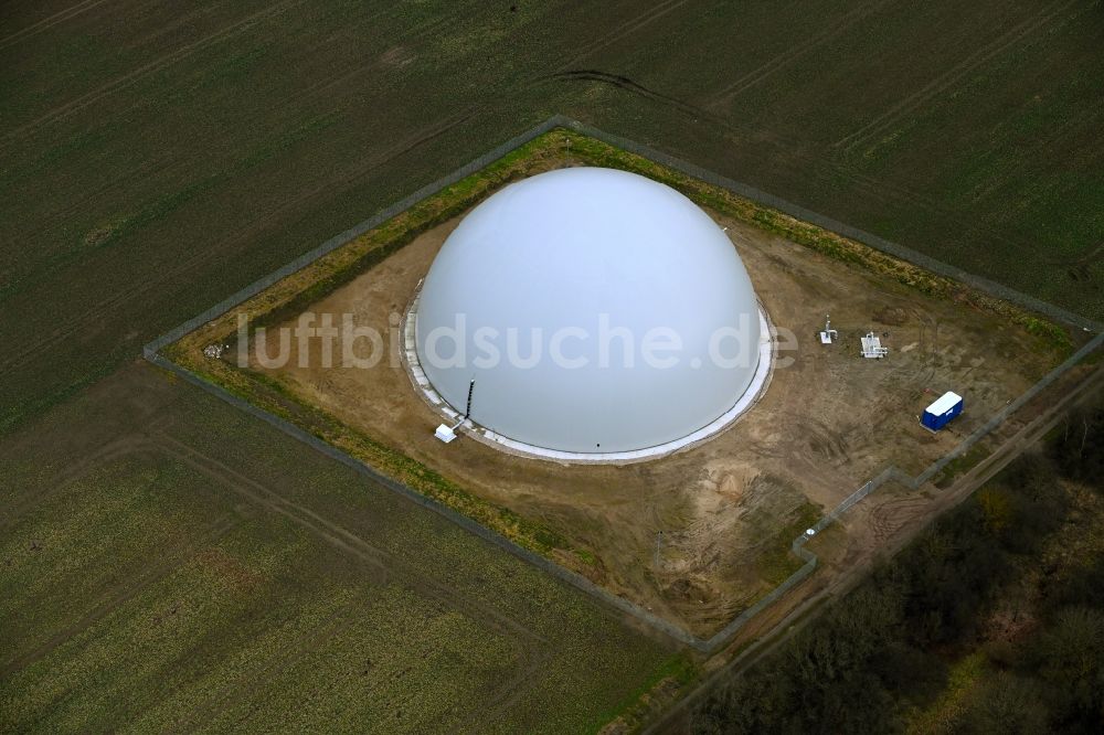 Boizenburg/Elbe aus der Vogelperspektive: Neubau Biogasspeicher- Behälter in Boizenburg/Elbe im Bundesland Mecklenburg-Vorpommern, Deutschland