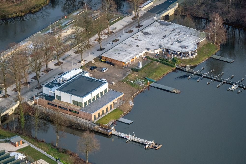 Luftaufnahme Haltern am See - Neubau der Bootshausgesellschaft Strandallee GmbH & CO. KG an der Stadtmühlenbucht am Ufer des Mühlenbach in Haltern am See im Bundesland Nordrhein-Westfalen, Deutschland