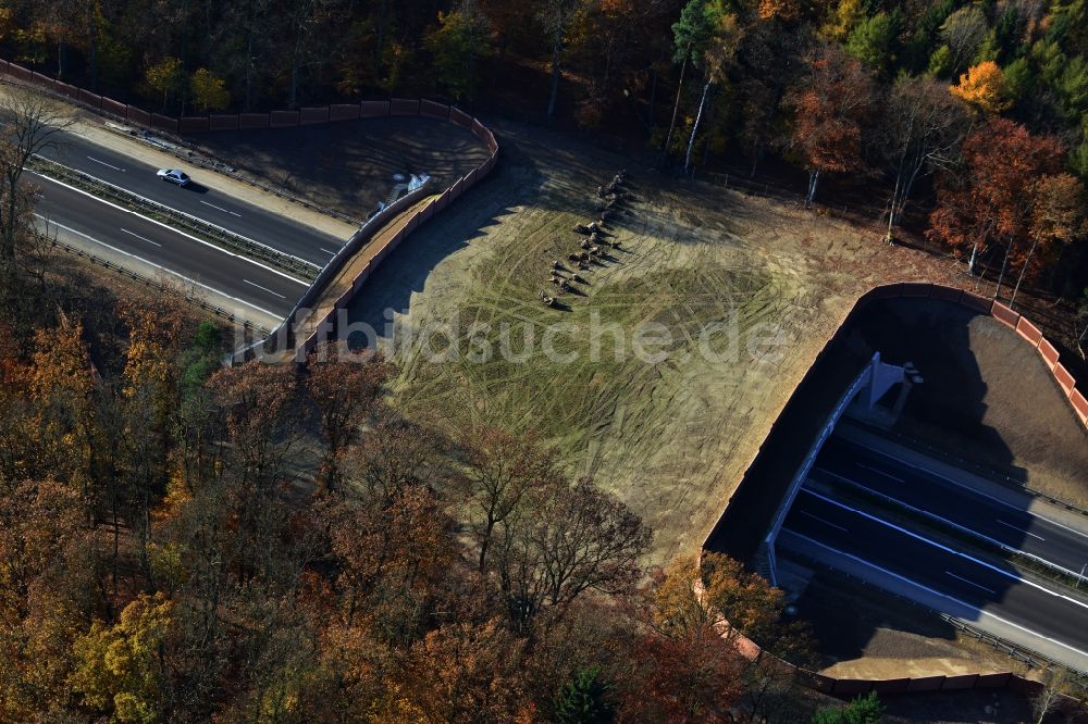 Warnitz von oben - Neubau eines Brückenbauwerkes über die BAB Autobahn A11 am Abzweig in Warnitz in der Uckermark im Bundesland Brandenburg
