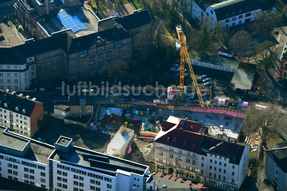 Kassel aus der Vogelperspektive: Neubau eines Büro- und Geschäftshauses am Akazienweg in Kassel im Bundesland Hessen, Deutschland